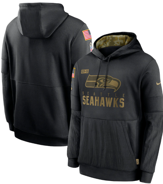 Men's Seattle Seahawks 2020 Black Salute to Service Sideline Performance Pullover Hoodie
